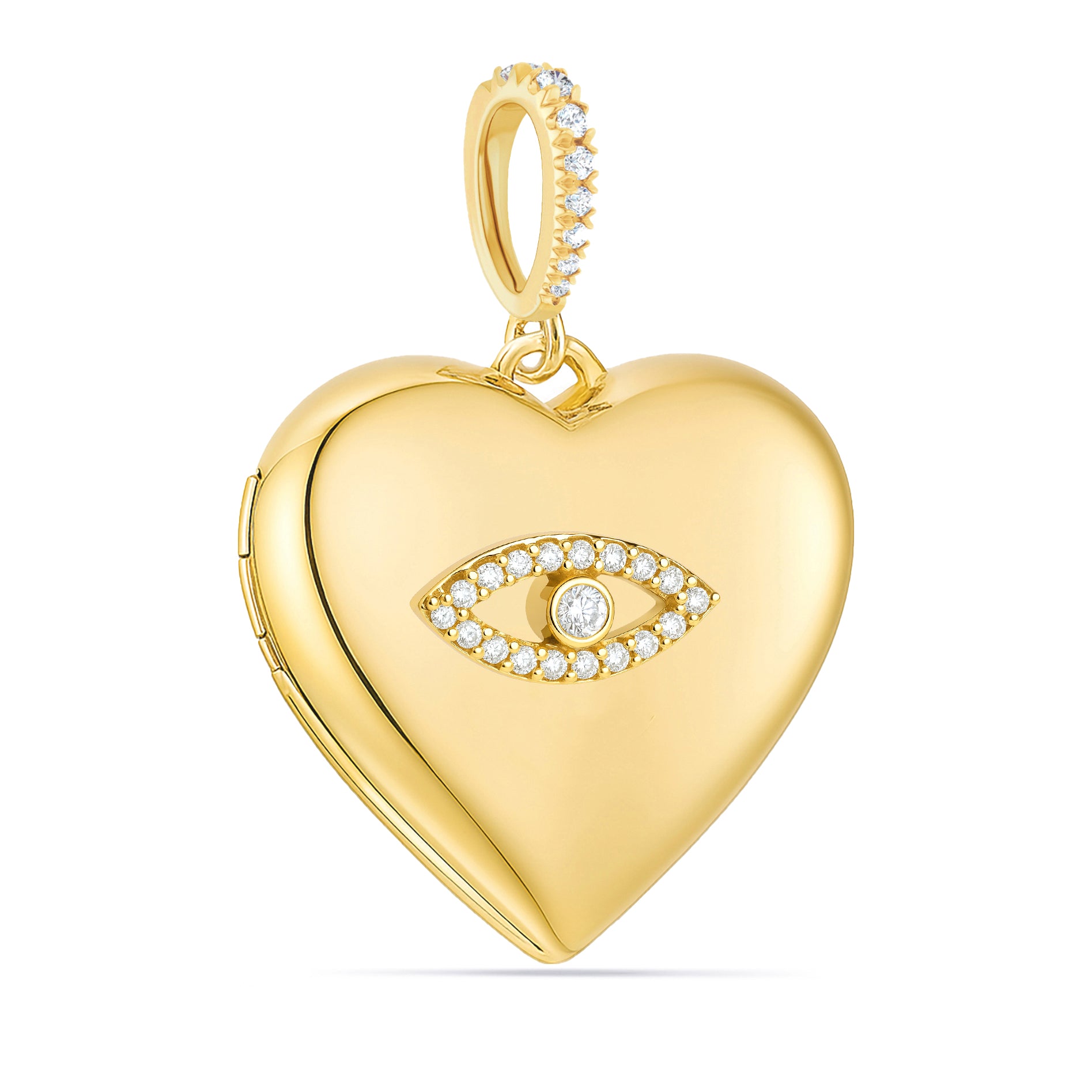 Diamond Evil Eye Heart Locket 14k Solid Gold