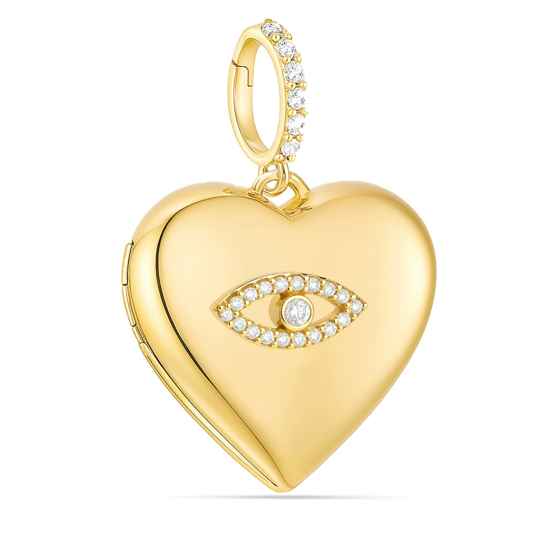 Diamond Evil Eye Heart Locket 14k Solid Gold