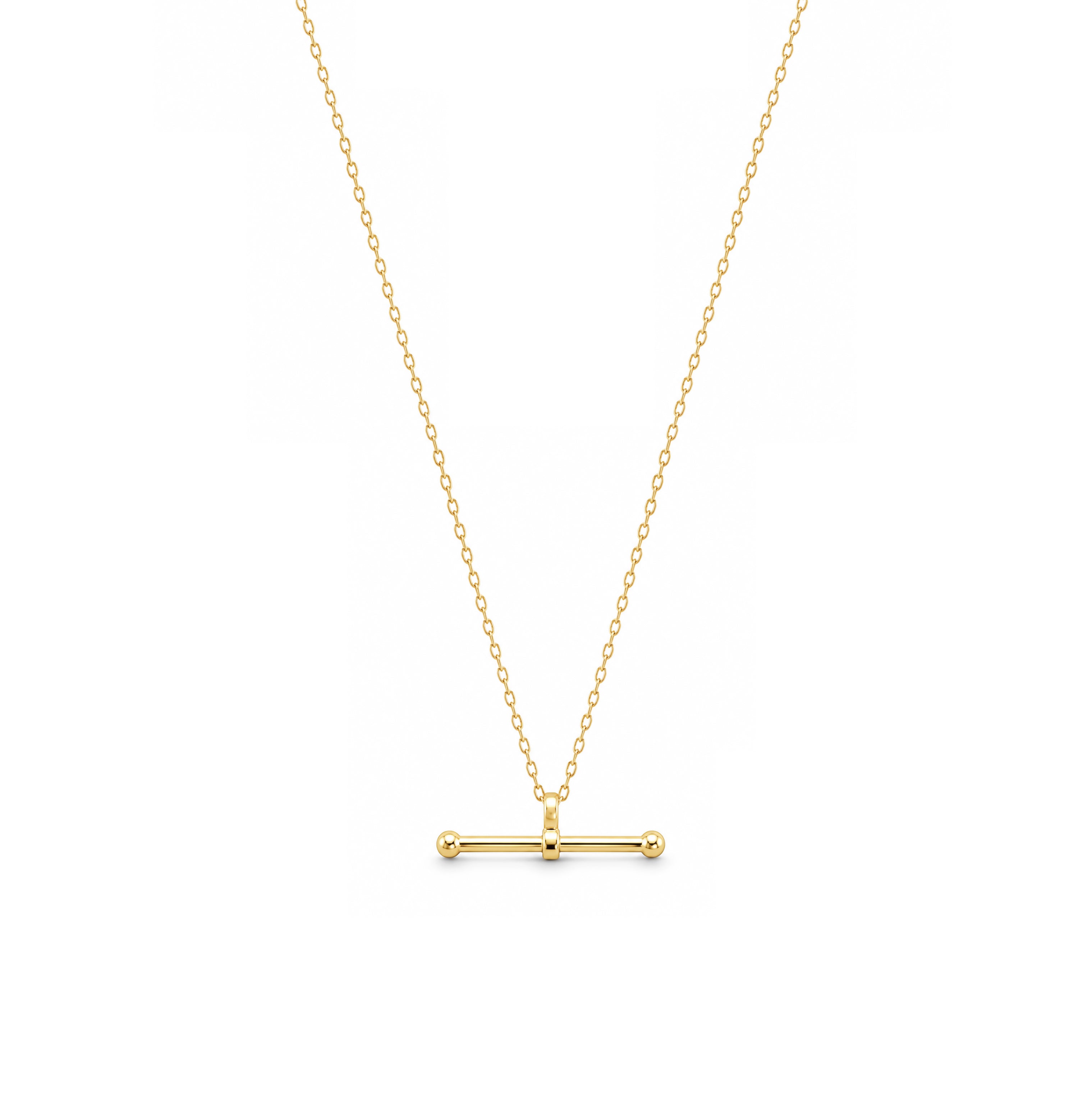 14K Solid Gold T-Bar Paperclip Necklace