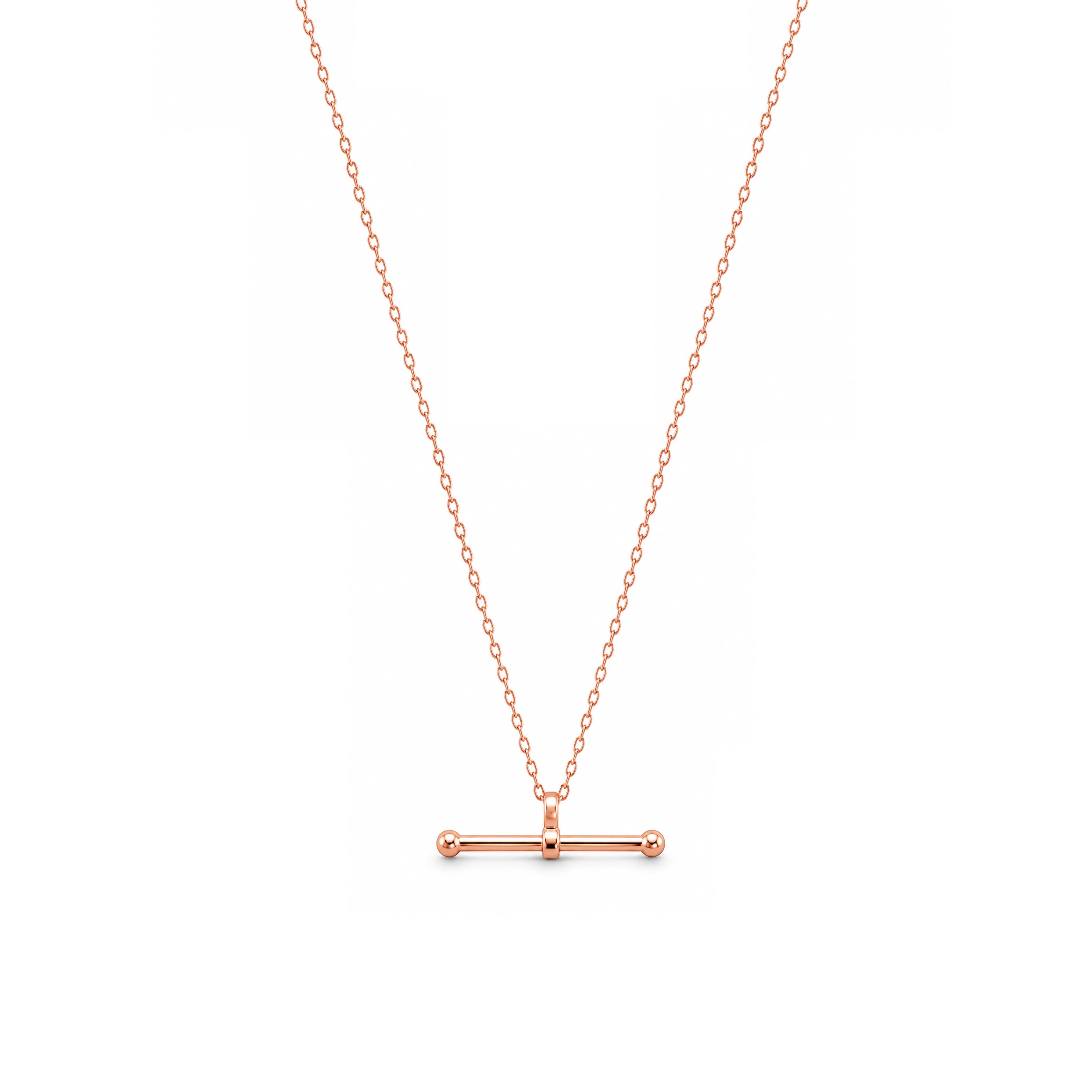14K Solid Gold T-Bar Paperclip Necklace