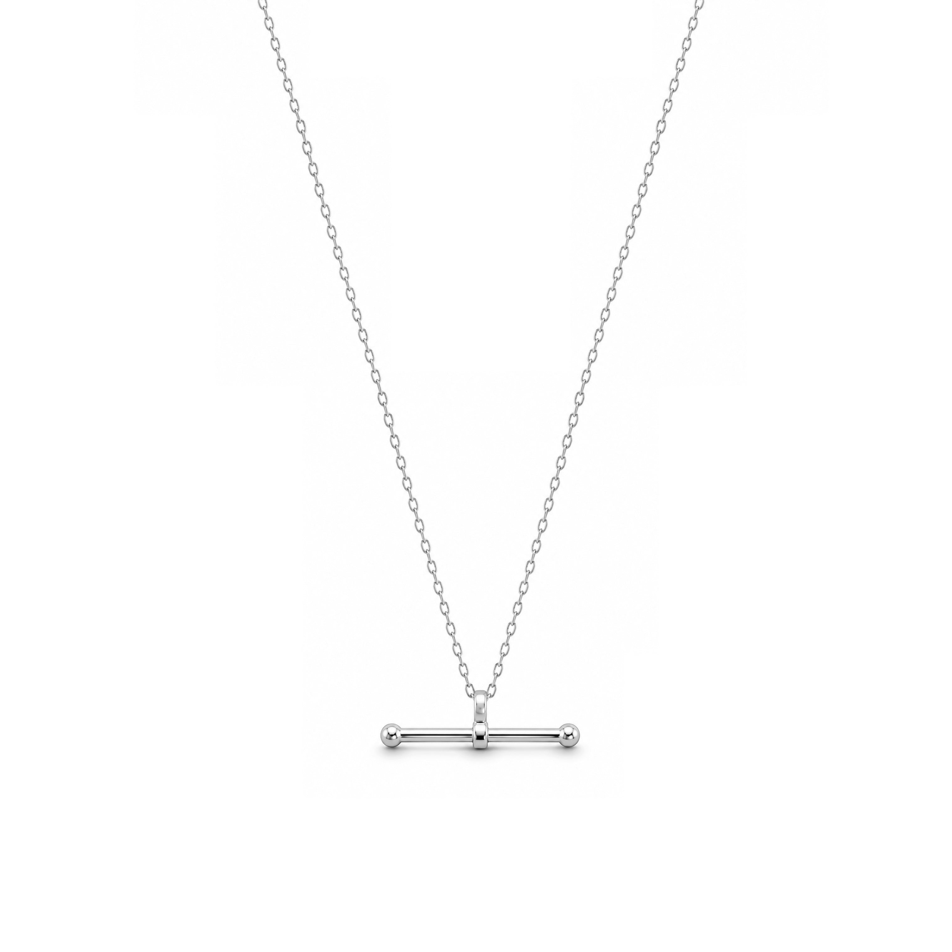14K Solid Gold T-Bar Paperclip Necklace