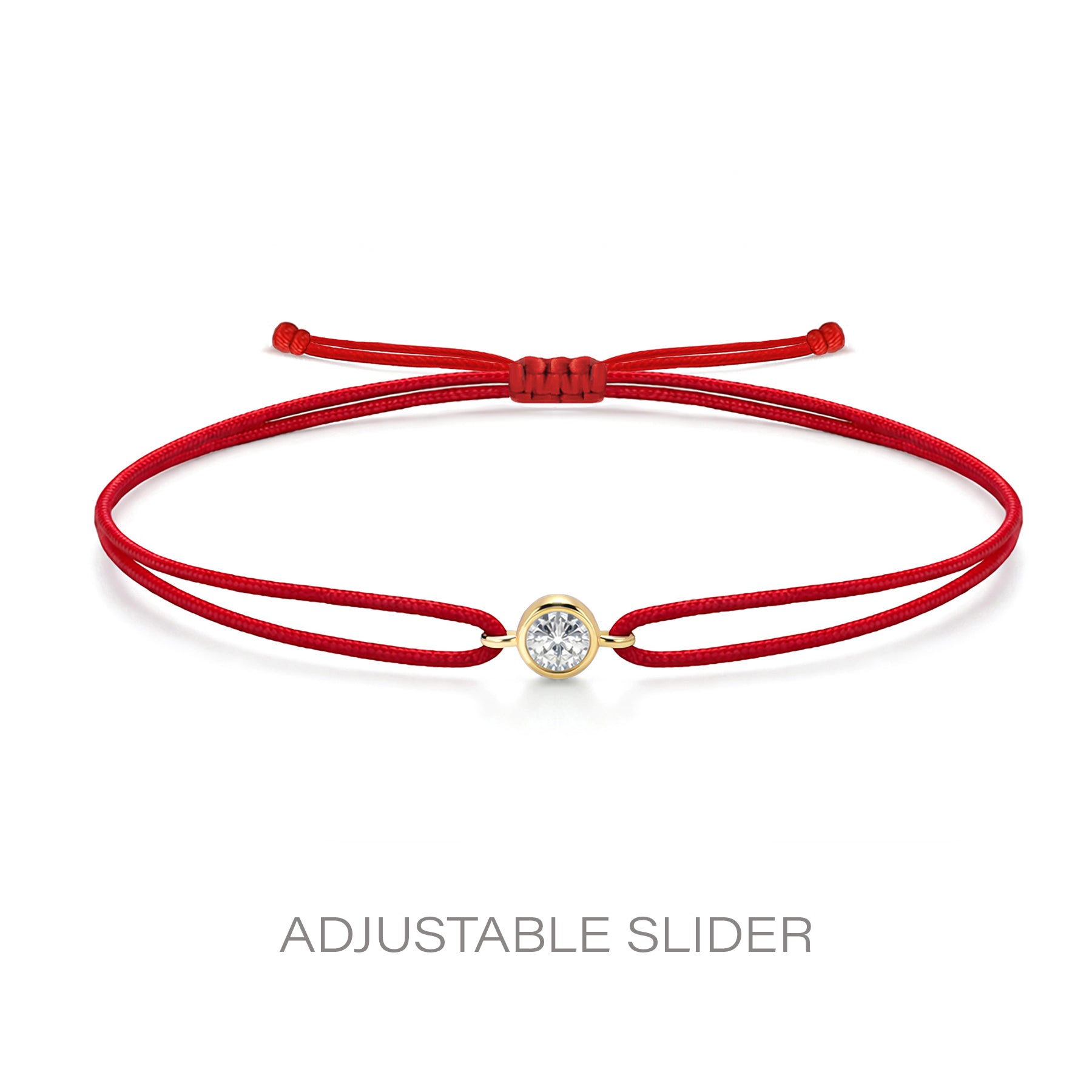 14K Solid Gold Solitaire Diamond Red String Bracelet